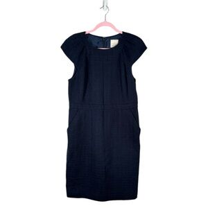 J. Crew Suiting Women’s Tweed Sheath‎ Dress Navy Blue Pockets Cap Sleeves Sz 12